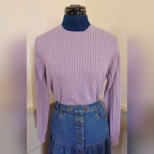 100% Cotton Lavender Crewneck Cable Knit Sweater